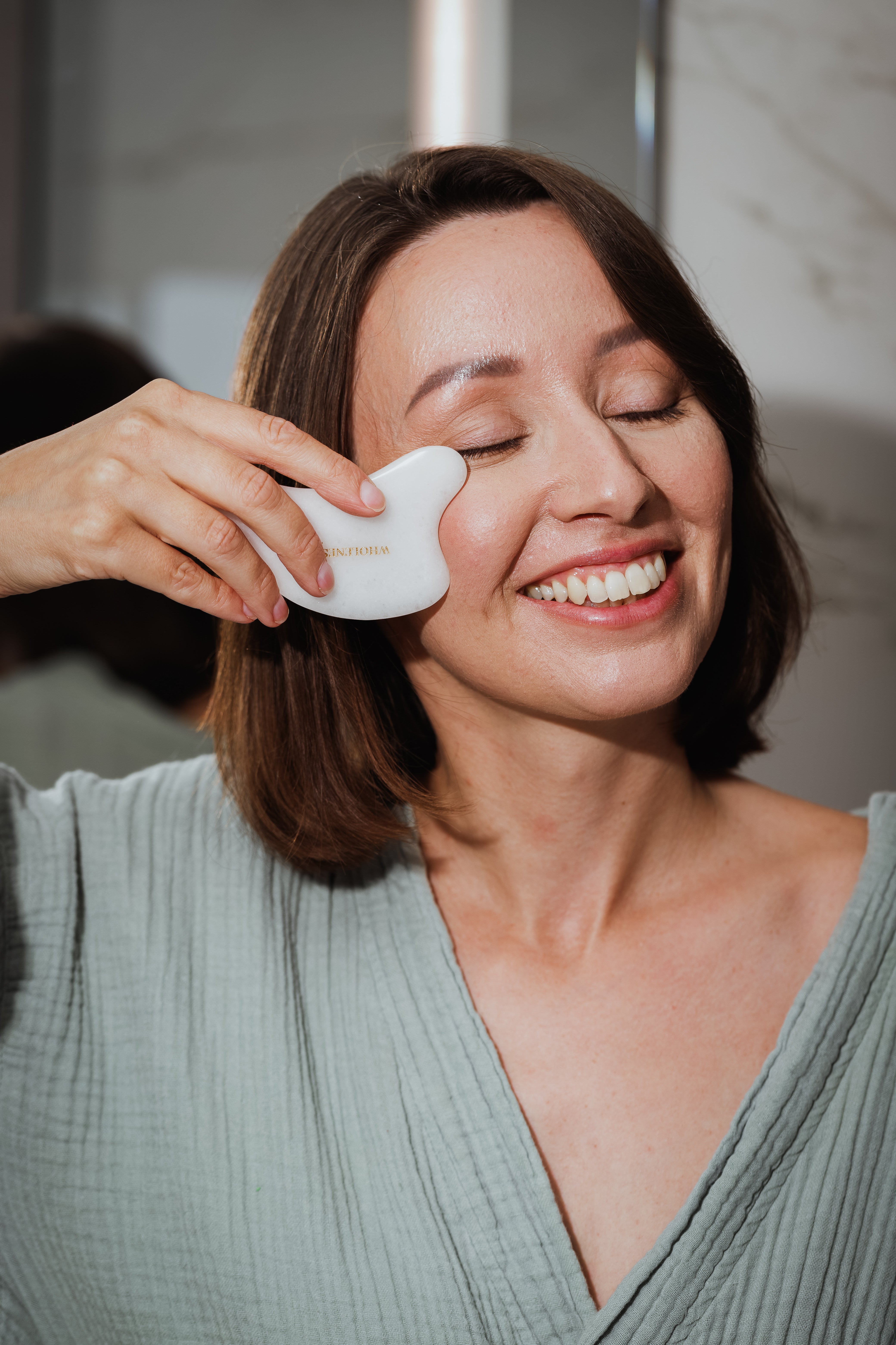 Clear Quartz Face Gua Sha tool - Wholenessly